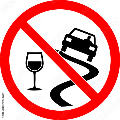 No Drinking and Driving Sign Isolated on White Background – Vector Safety Symbol, Alcohol Ban Warning, Traffic and Health Awareness Graphic Icon