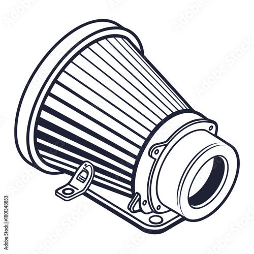Illustration of a cone air filter isolated on, a component used in vehicles to filter air entering the engine for optimal performance