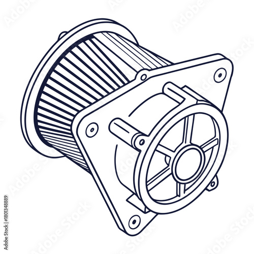 Illustration of a round air filter isolated on, a component used in internal combustion engines to filter air entering the engine