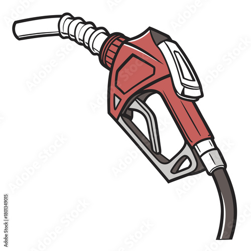 Illustration of a red gas pump nozzle isolated on, perfect for illustrating fuel, energy, or automotive themes with a clean and modern design