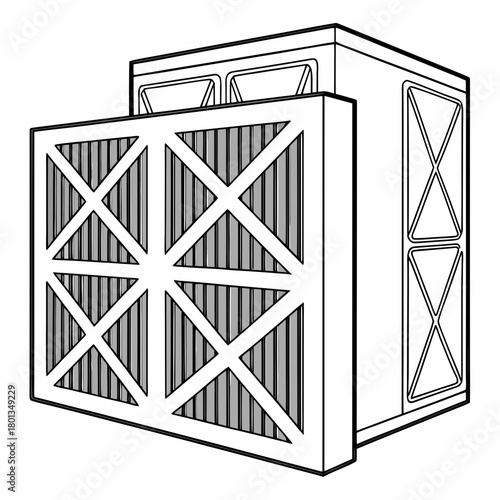 Illustration of a rectangular air filter for hvac system, showcasing its design and function isolated on air purification and maintenance concept