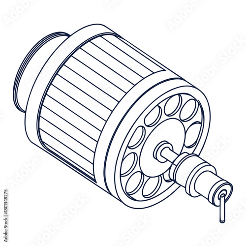 Illustration of a water filter cartridge isolated on, showcasing its cylindrical shape and intricate internal components in a detailed line drawing