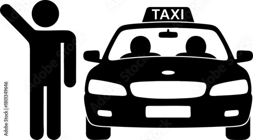 Taxi Service Vector Icon with Passenger Hailing Cab Isolated on White Background – Transportation Concept, Urban Commute and Ride Request Symbol