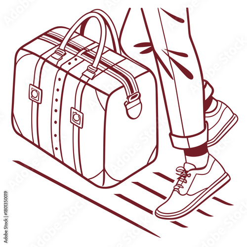 A handdrawn illustration of a person walking with a suitcase, showcasing travel and luggage, isolated on, perfect for travel blogs and tourism websites