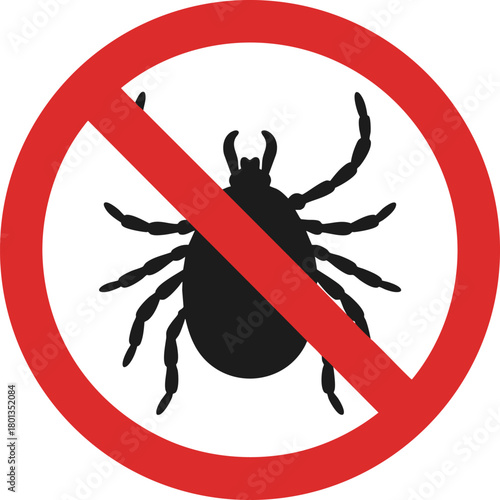 No Ticks Symbol Isolated on White Background – Vector Prohibition Sign, Pest Control Icon, Warning for Parasitic Insect Prevention and Health Safety