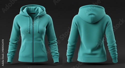 3D mockup of a turquoise color of Woman zip up hoodie