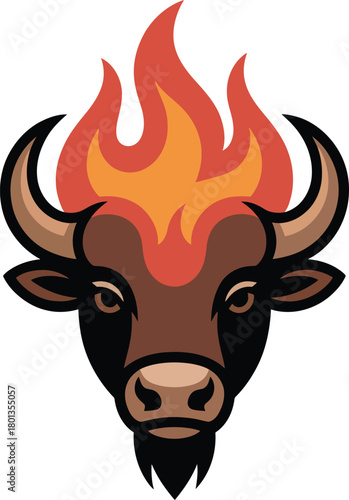 Strong buffalo head mascot with intense fire flames logo esport design illustration vector icon