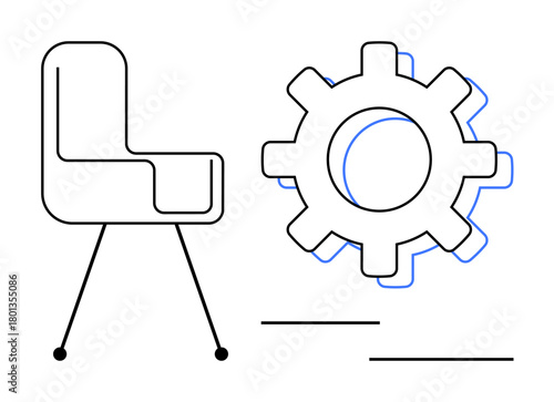 Office chair paired with a gear to symbolize business operations, teamwork, and productivity. Ideal for workplace management, efficiency, innovation, creativity, collaboration, employee performance