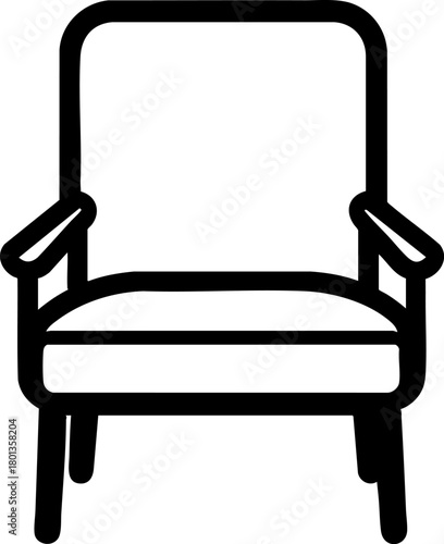 Minimal armchair furniture icon in line art style, vector illustration representing comfort, home interior, living room decor, and modern lifestyle design