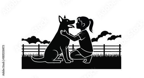 Dog and girl silhouette vector illustration friendship design
