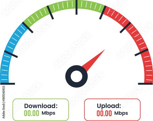 Network speed test meter with download and upload indicators.