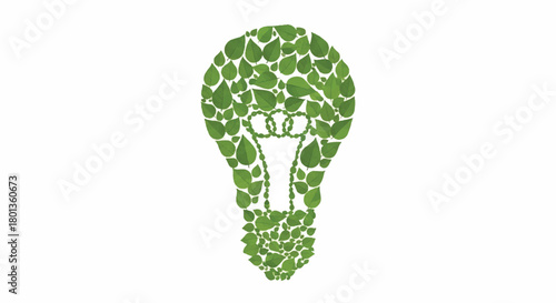 Green Leafy Lightbulb Illustration Representing Eco Innovation and Sustainability.
