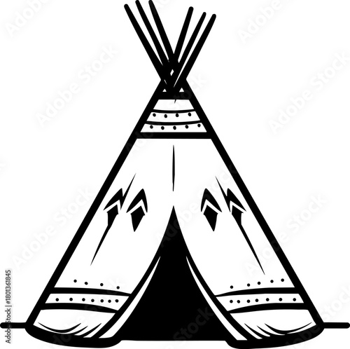 Teepee Tent Vector Illustration Isolated on White Background – Camping and Outdoor Recreation Symbol, Traditional Shelter Sketch Line Art Design