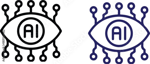 ai artificial intelligence bule black line eye icons set vector illustration art logo