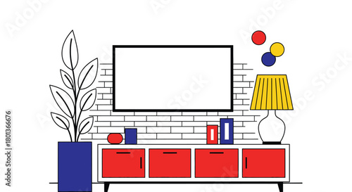 Modern living room interior design with tv and decor illustration