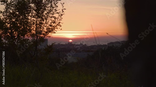 Sunset Behind Mosque Minarets in Istanbul