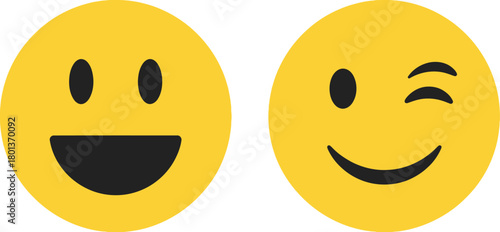 Two cheerful yellow emoji faces one smiling broadly and the other winking with a smile