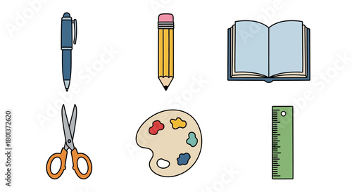 Playful vector drawing of school supplies arrangement for students and educators