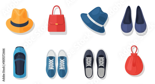 Vector illustration showcasing a stylish assortment of fashion accessories, including hats, shoes