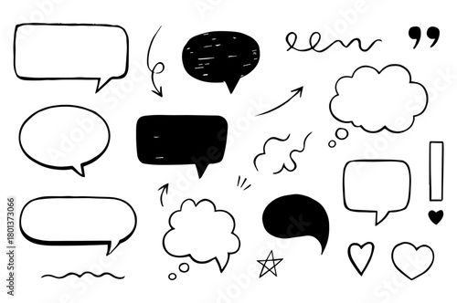 Hand Drawn Speech Bubble Doodle Set – Cartoon Comic Callout Elements