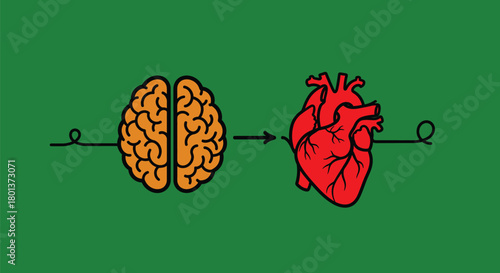 Brain to heart connection mind body relationship concept art idea