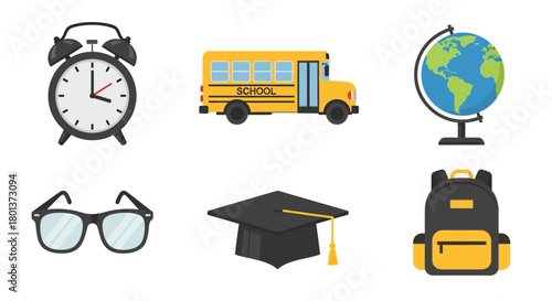 Illustration of school supplies items that represent the education learning process of students