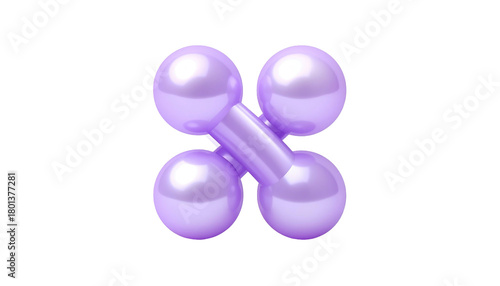 Purple sphere cluster connected by a center cylinder on a black background, rendered with glossy, pearlescent surface