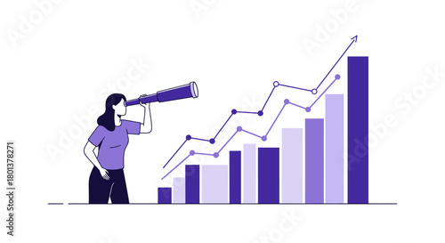 Visionary female executive looking through spyglass anticipating business growth success