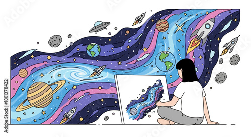 Creative exploration universe through artistic expression and boundless imagination, a vibrant and