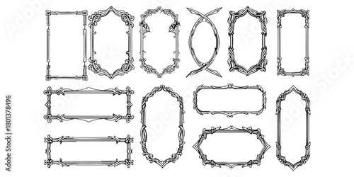 Elegant ornate vintage frame collection with decorative scrollwork isolated on transparent background
