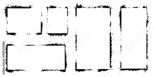 Set of isolated grunge black ink distressed frames and borders isolated on transparent background