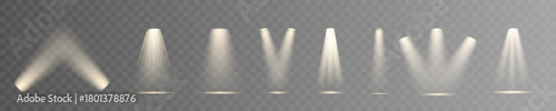 Soft glowings spotlights illuminating dark floor. Light beams with subtle sparkle effect. Perfect for stage, concert, or studio illustration backgrounds.