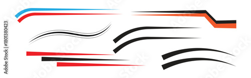 sport racing stripes vector set, turbo power speed and drift vinyl decals for car bike and truck, red blue black orange vehicle wrap tuning graphics