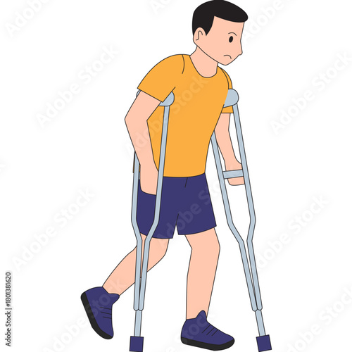 Boy Walking with Crutches