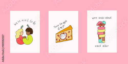 A set of Valentine's Day postcards. Modern doodle-style design Templates for celebrations, advertising, branding, banners, covers, labels, posters, sales