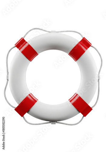 White and red life preserver ring isolated on transparent background.