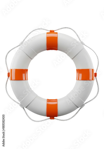 White and orange lifebuoy isolated on transparent background.