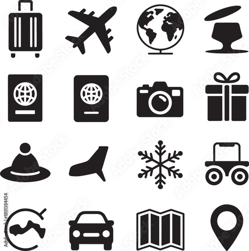 Set of travel icons simple glyph design elements for tourism and holiday isolated on white background