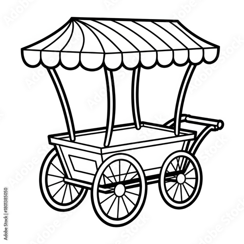 Street Vendor Cart Outline | Food Stand Vector | Market Pushcart Line Art Design coloring page 