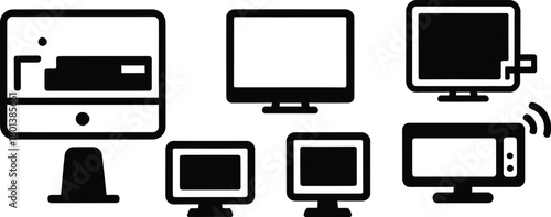 monitor silhouette style minimal icon set vector art illustration on a white background.

