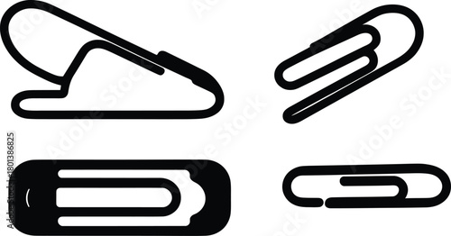 paperclip silhouette style minimal icon set vector art illustration on a white background.
