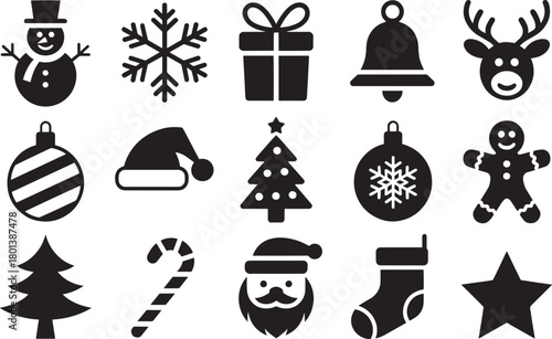 Christmas icon set simple black glyph design perfect for holiday season web and print design elements