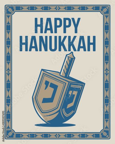 Happy Hanukkah Design Featuring Dreidel and Traditional Symbols