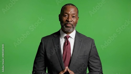 African American Businessman Posing on Green Screen.
