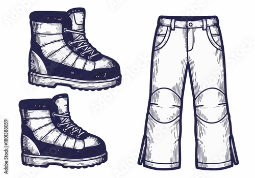 Winter footwear and cargo shorts mock up featuring rugged boots and stylish shorts, showcasing outdoor fashion essentials for cold weather adventures and activities