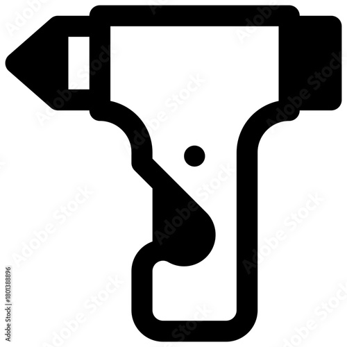 Glass breaker. Outlined stroke vector icon with black-filled details.
