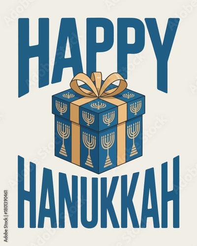 Happy Hanukkah Gift Box Menorah Celebration Jewish Festival