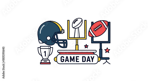 Football game day elements with transparent background