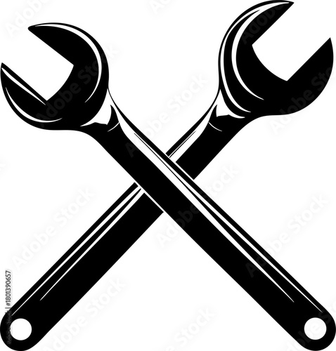 Crossed Wrenches Vector Icon Isolated on White Background – Repair Tools Symbol, Industrial Illustration, Mechanics Equipment and Maintenance Concept