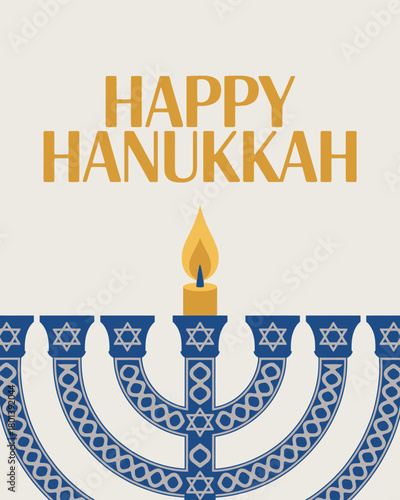Happy Hanukkah Menorah Star of David Festival of Lights Illustration